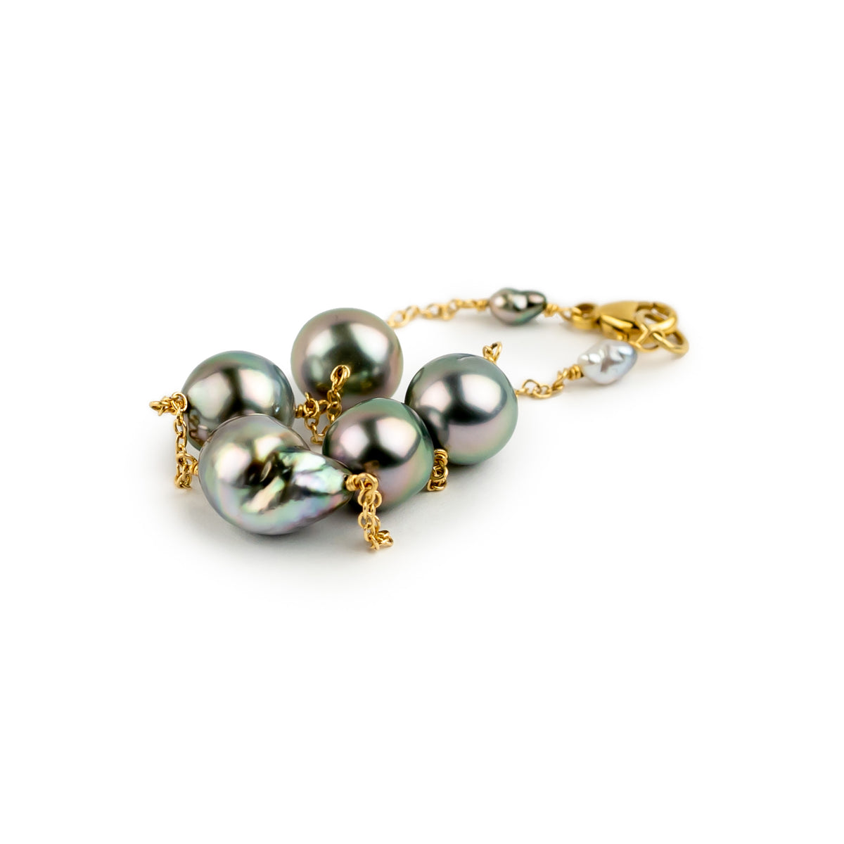 Plumeria Pink Baroque Tahitian Pearl Tin Cup Bracelet on 14K Yellow Gold
