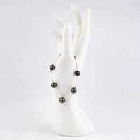 Flashy Purple Green Tahitian Pearl Tin Cup Bracelet on 14K Rose Gold