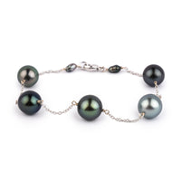 Silvery Blues Tahitian Pearl Tin Cup Bracelet on 14k White Gold