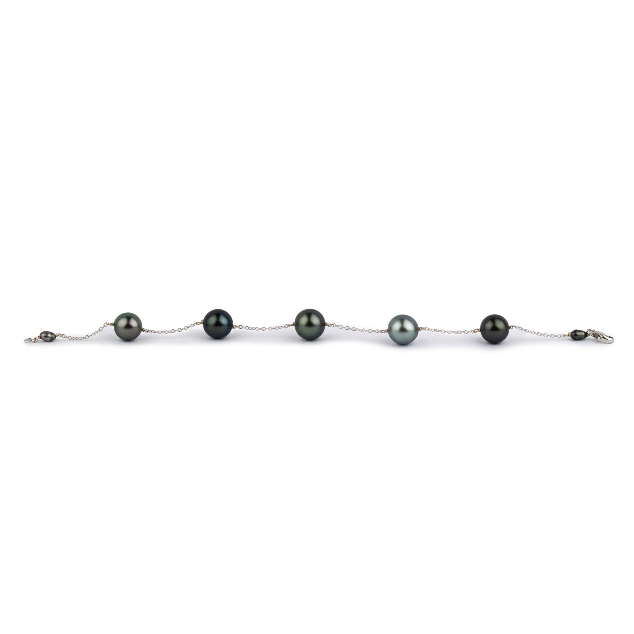 Silvery Blues Tahitian Pearl Tin Cup Bracelet on 14k White Gold