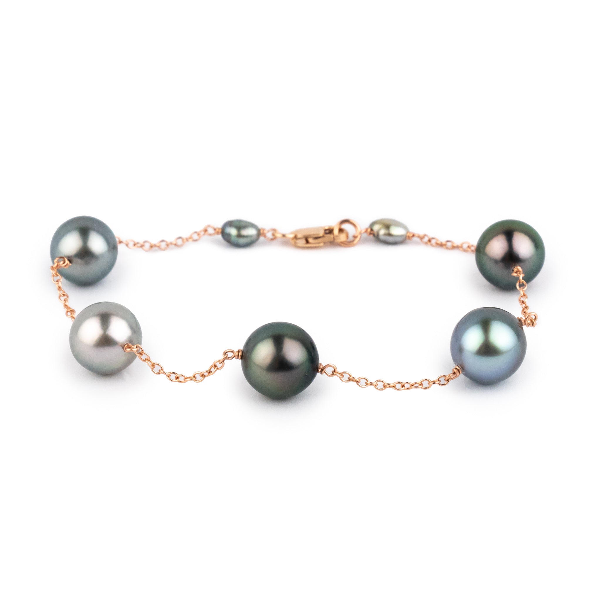Multi-Colored Tahitian Pearl Tin Cup Bracelet on 14K Rose Gold