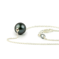 Deep Indigo 10.2mm Tahitian Pearl Solitaire Necklace on Sterling Silver