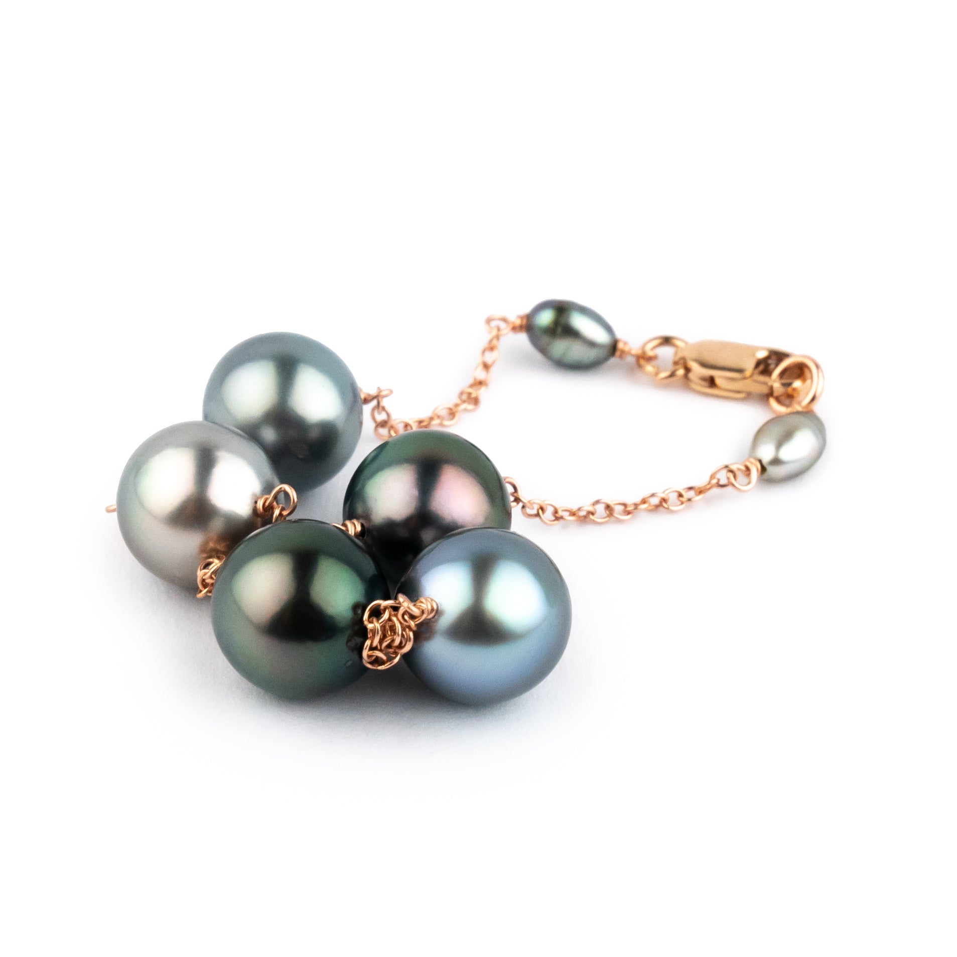 Multi-Colored Tahitian Pearl Tin Cup Bracelet on 14K Rose Gold