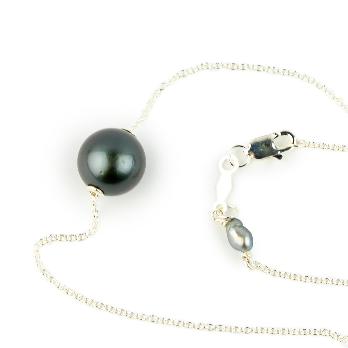 Deep Indigo 10.2mm Tahitian Pearl Solitaire Necklace on Sterling Silver