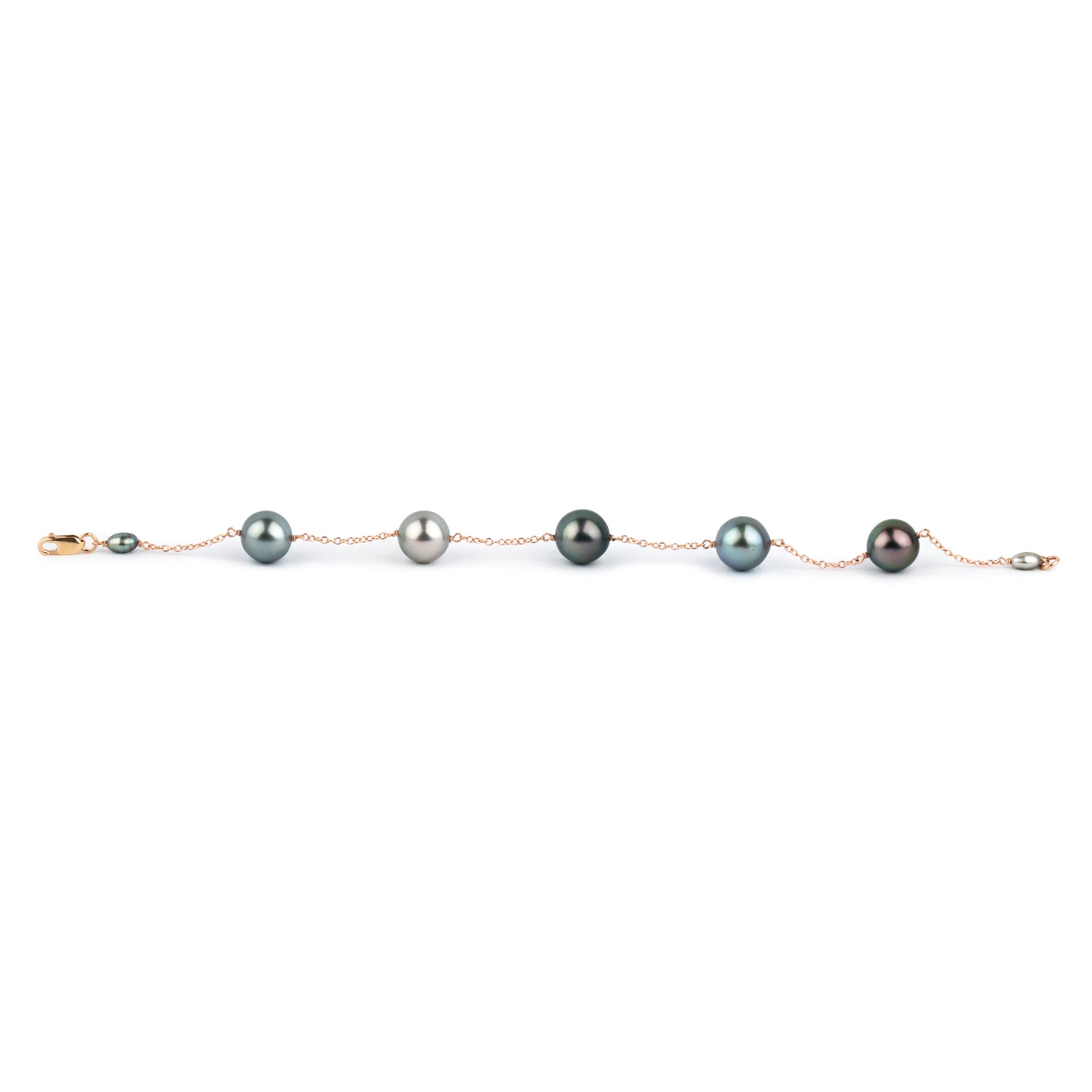 Multi-Colored Tahitian Pearl Tin Cup Bracelet on 14K Rose Gold