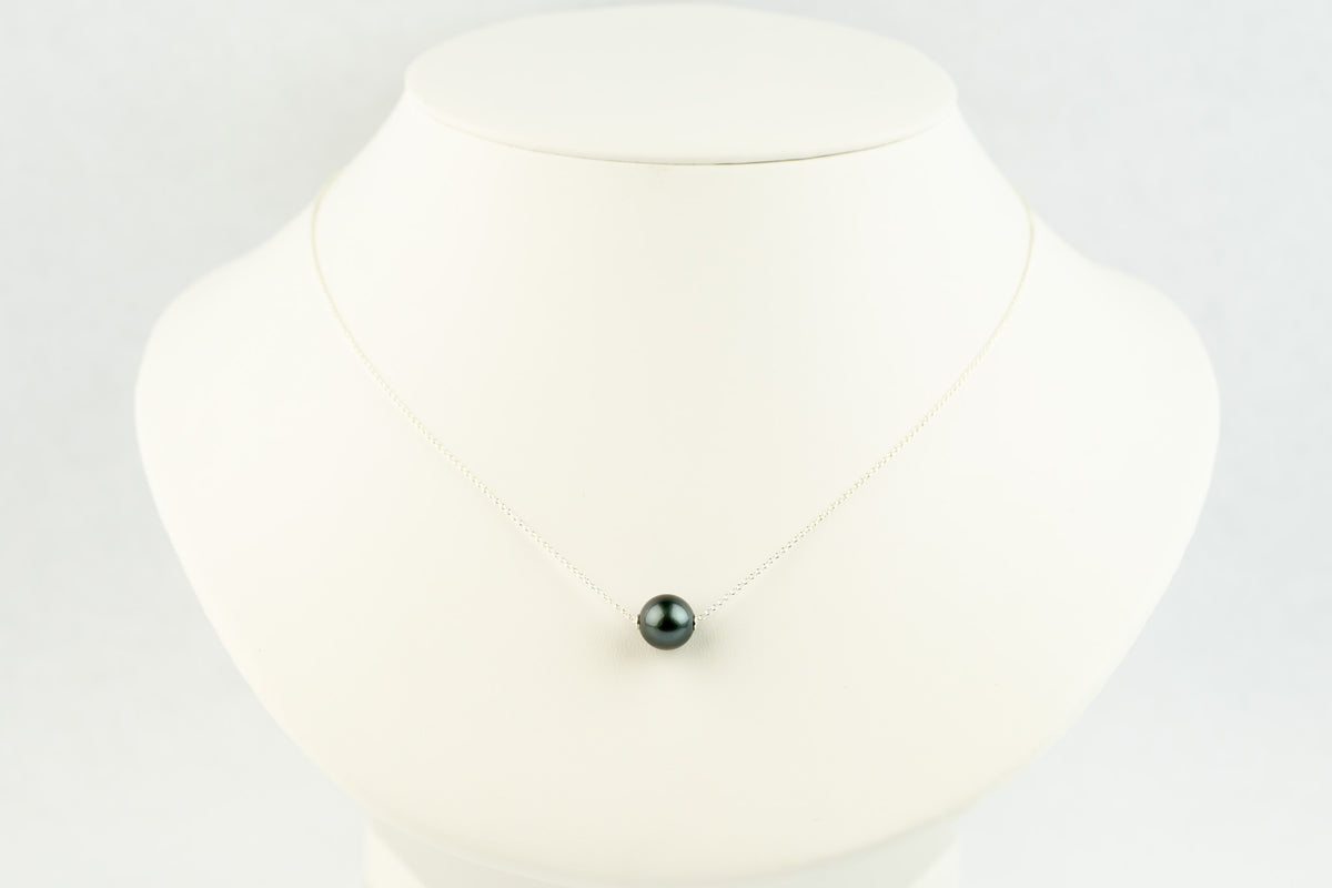 Deep Indigo 10.2mm Tahitian Pearl Solitaire Necklace on Sterling Silver