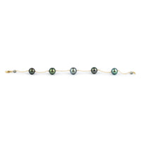 Blue Green Tahitian Pearl Tin Cup Bracelet on 14K Yellow Gold