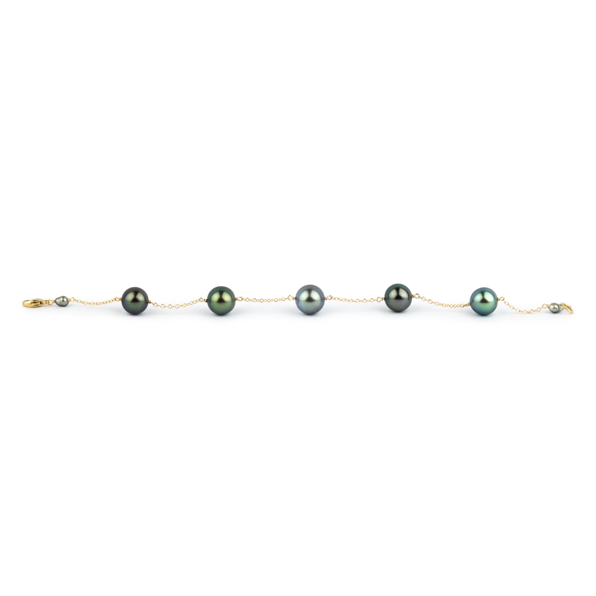 Blue Green Tahitian Pearl Tin Cup Bracelet on 14K Yellow Gold