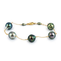 Multi-Colorful Circled Tin-Cup Tahitian Pearl Bracelet on 14/20 Gold Filled