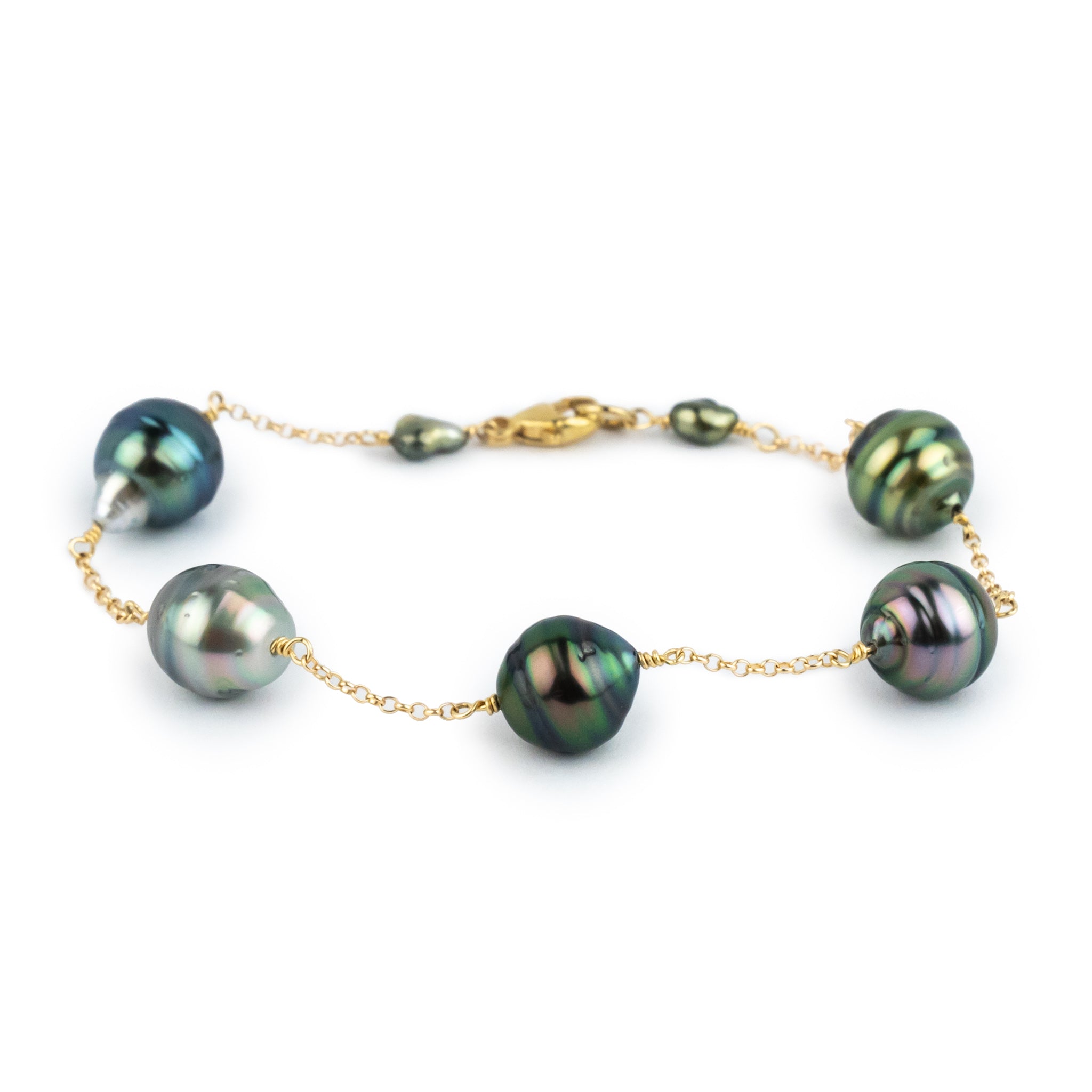 Multi-Colorful Circled Tin-Cup Tahitian Pearl Bracelet on 14/20 Gold Filled