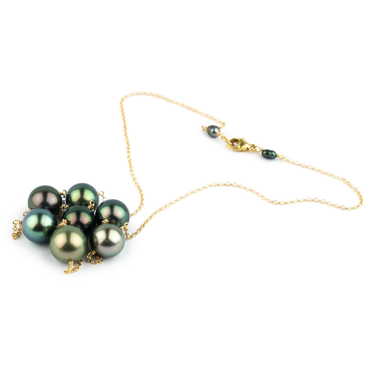 Indigo Peacock Tin-Cup Tahitian Pearl Necklace on 14/20 Gold Filled