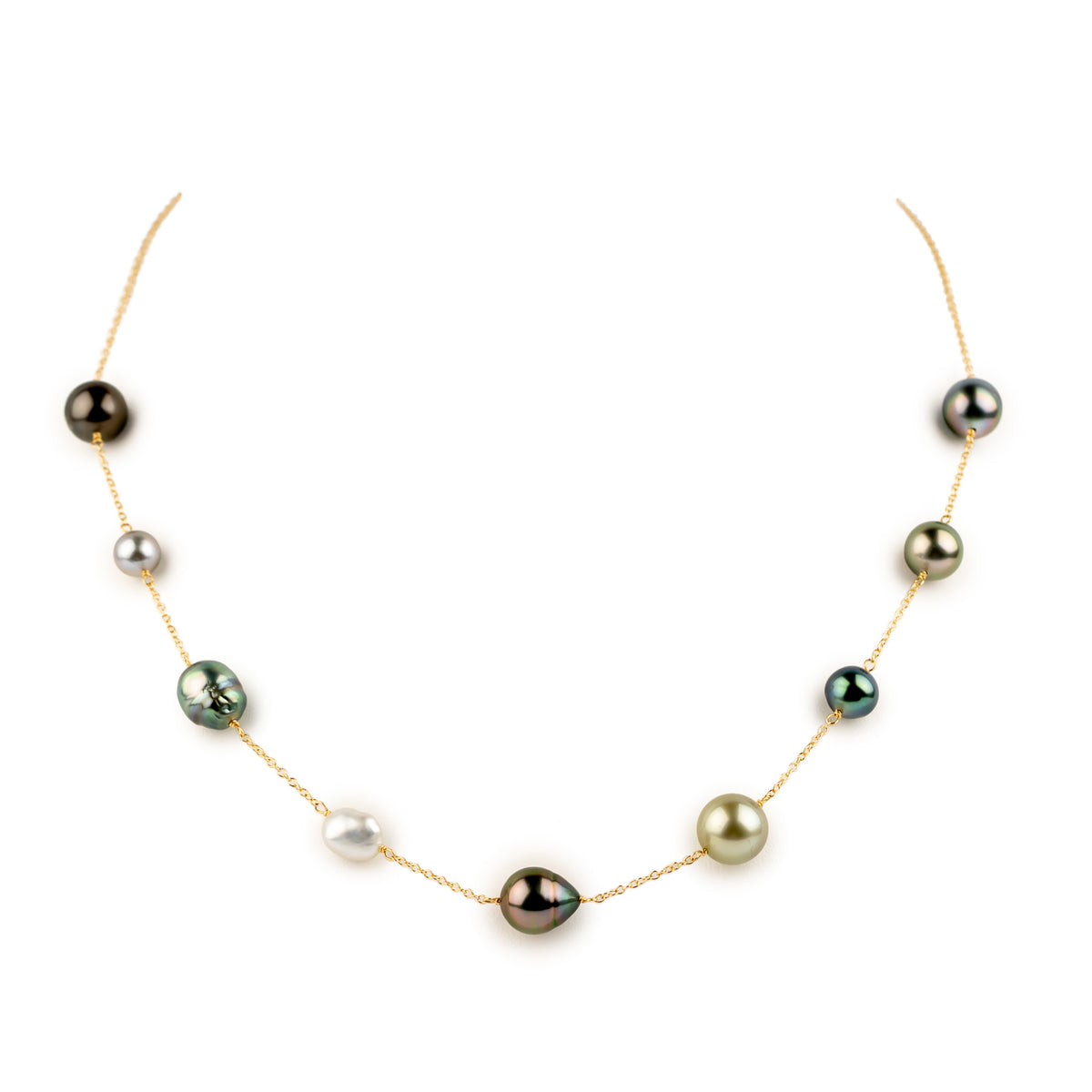 Tahitian Pearl Harvest Tin Cup Necklace on 14K Yellow Gold