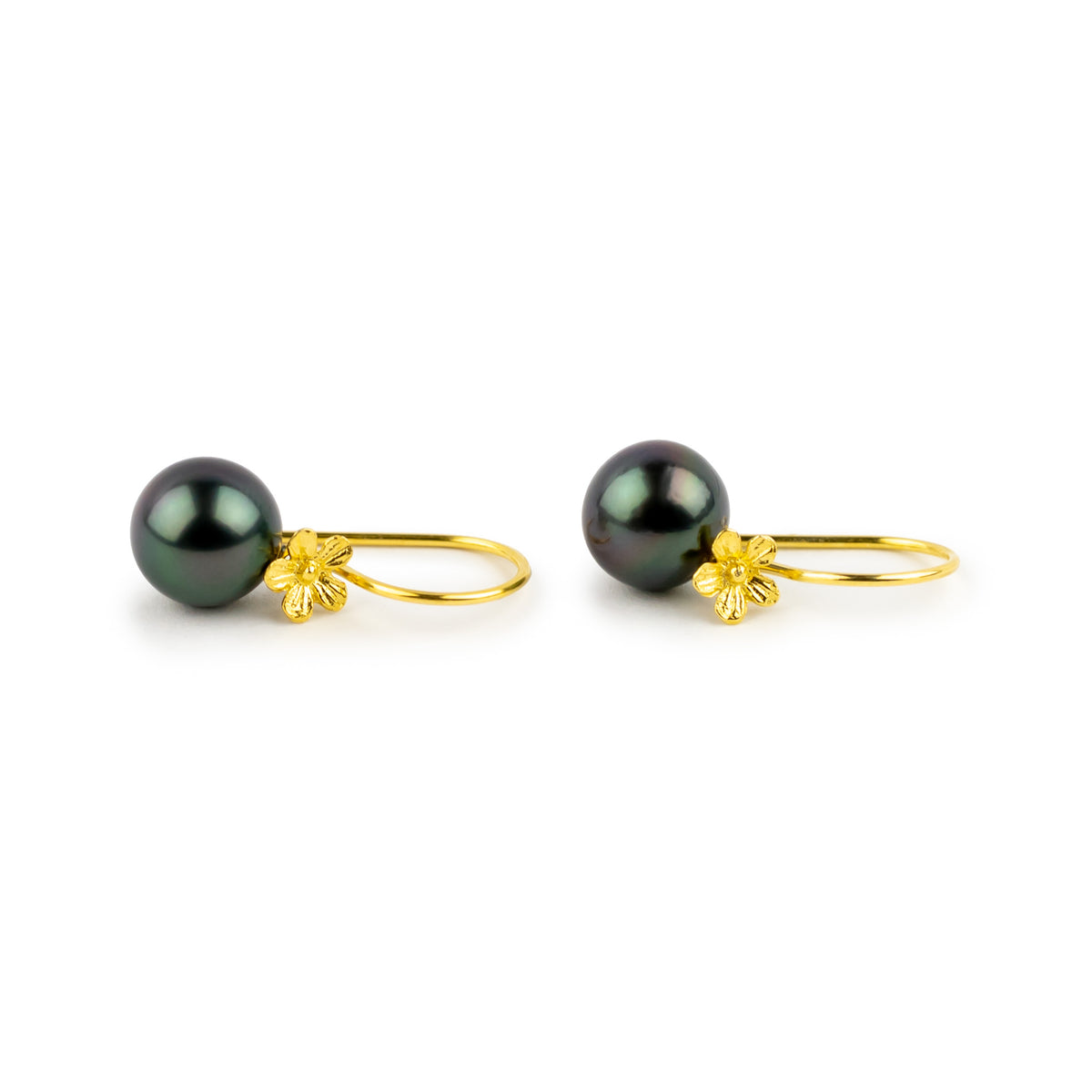 Night Sky Tahitian Pearl Hibiscus Hook Earrings