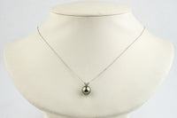Light Pink Green Tahitian Pearl & Diamond Hoa Necklace on 14K White Gold