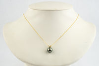 Peacock Green Tahitian Pearl & Diamond Hoa Necklace on 14K Yellow Gold