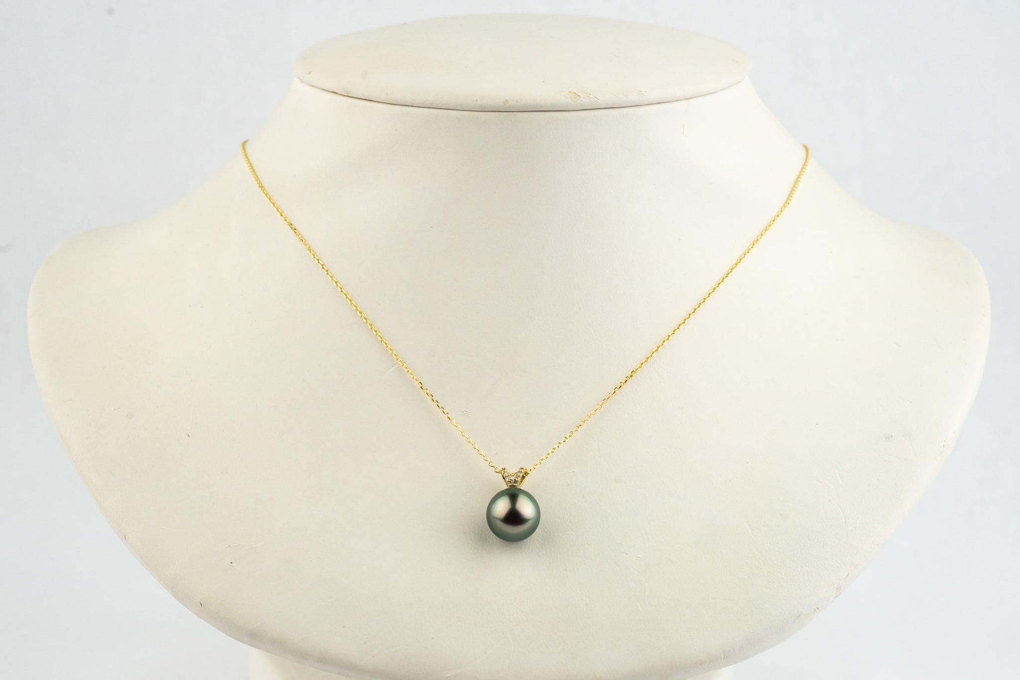 Peacock Green Tahitian Pearl & Diamond Hoa Necklace on 14K Yellow Gold