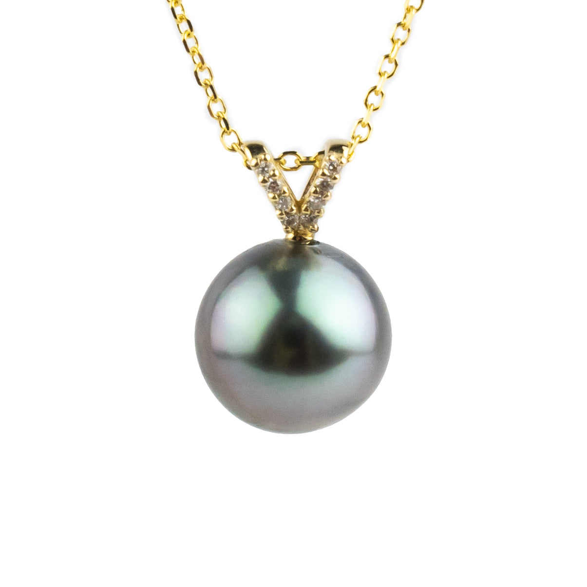 Lavender Blue Tahitian Pearl & Diamond Hoa Necklace on 14K Yellow Gold