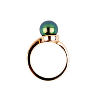 Royal Blue Flash 8.5mm Tahitian Pearl Swirl Ring on 14k Rose Gold