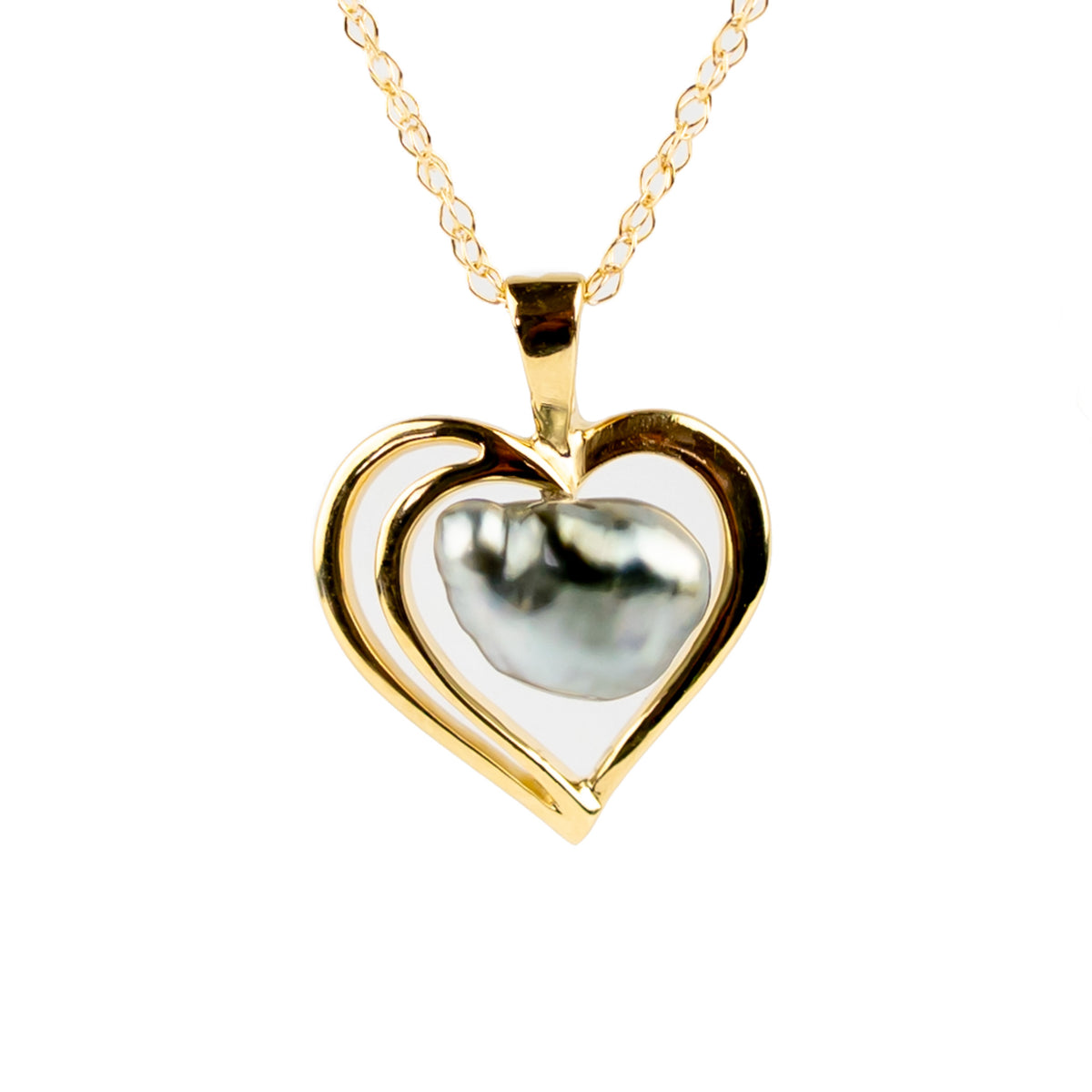 Gold Heart Tahitian Pearl Keshi Necklace