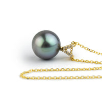 Lavender Blue Tahitian Pearl & Diamond Hoa Necklace on 14K Yellow Gold