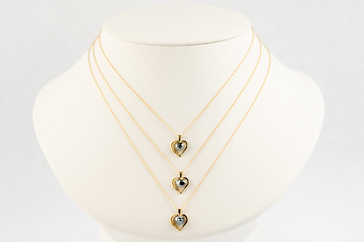 Gold Heart Tahitian Pearl Keshi Necklace