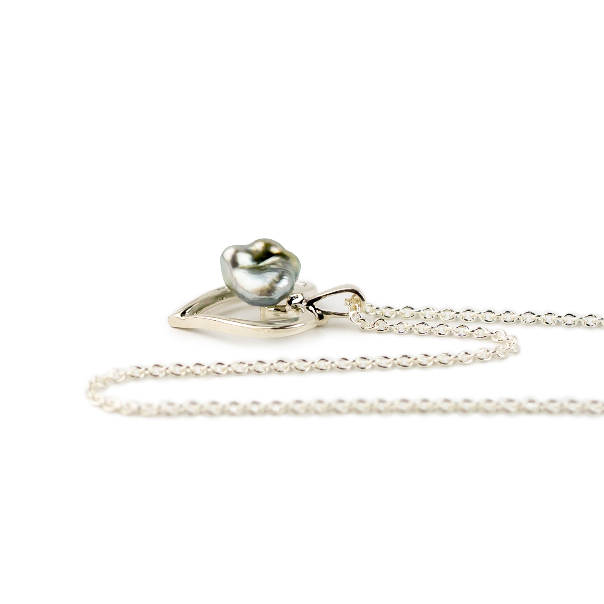 Silver Heart Tahitian Keshi Pendant – Kamoka Pearl