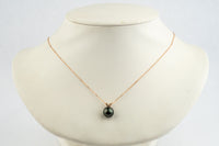 Deep Green Tahitian Pearl & Diamond Hoa Necklace on 14K Rose Gold