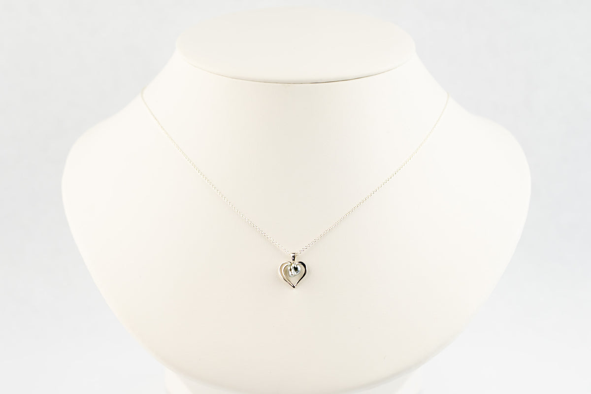 Silver Heart Tahitian Keshi Pearl Necklace