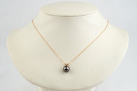 Aubergine Green Tahitian Pearl & Diamond Hoa Necklace on 14K Rose Gold