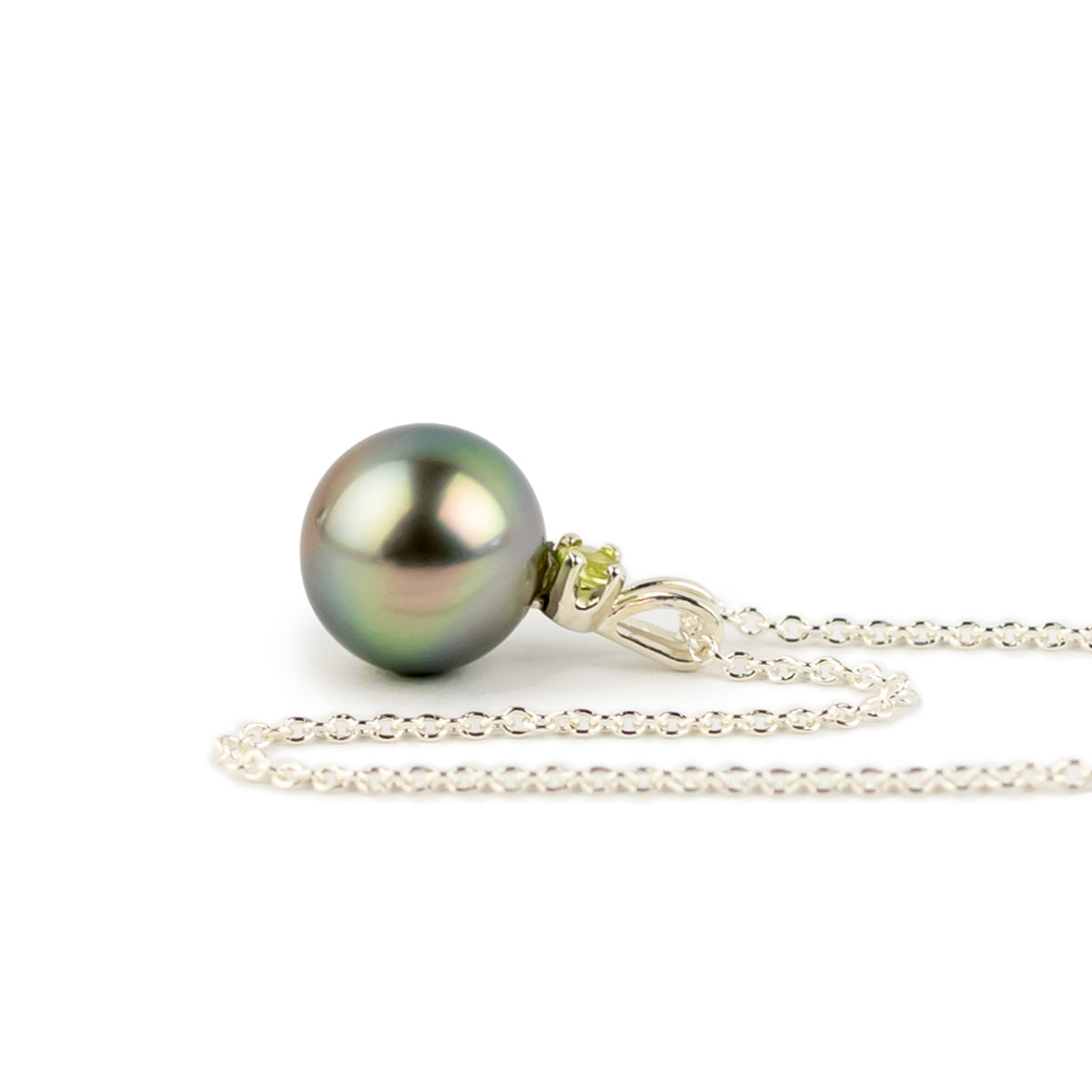 Pastel Rainbow Pearl & Peridot Étoile Necklace on Sterling Silver