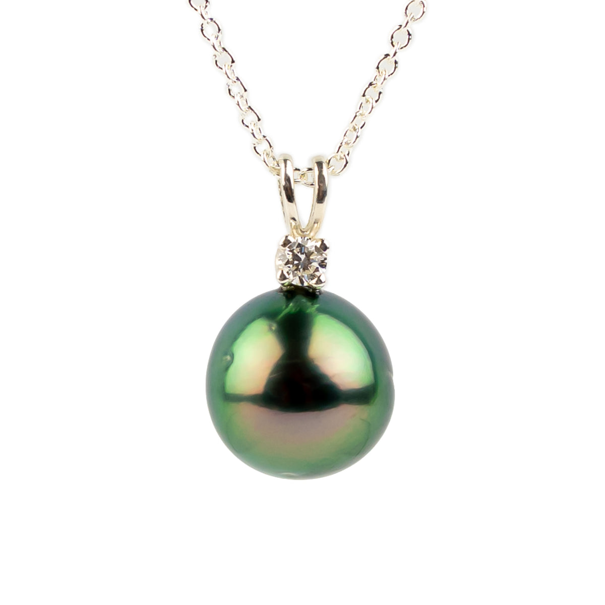 Tahitian Pearl & Diamond Peacock Green Étoile Necklace on Sterling Silver