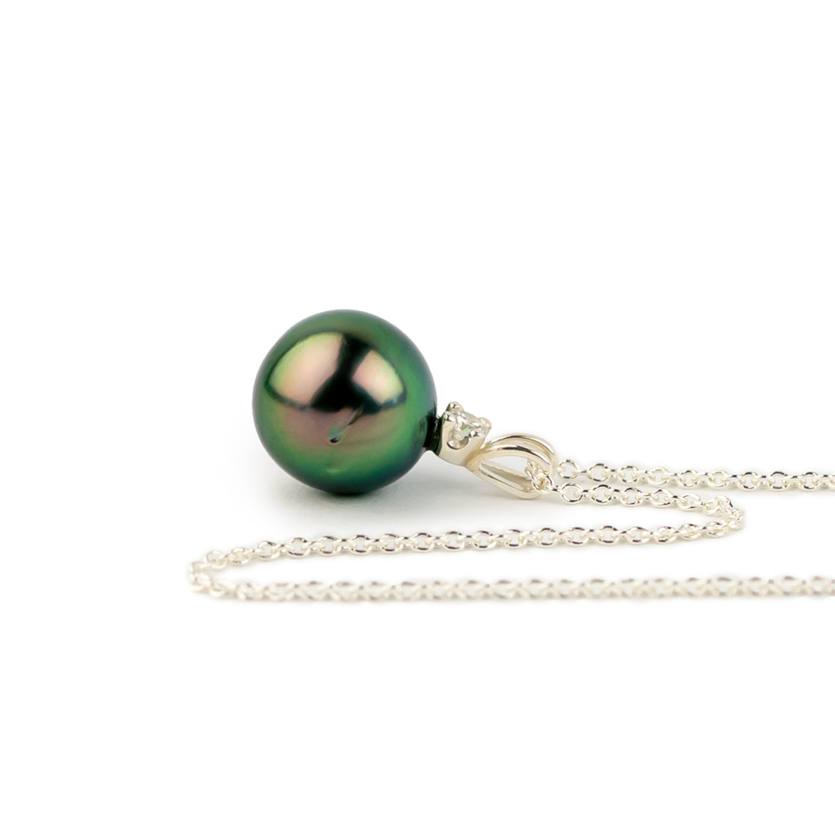 Tahitian Pearl & Diamond Peacock Green Étoile Necklace on Sterling Silver