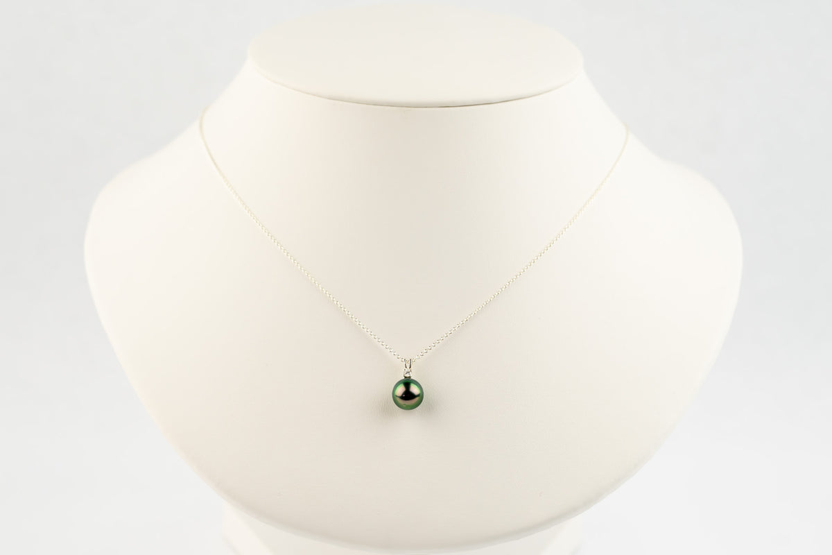 Tahitian Pearl & Diamond Peacock Green Étoile Necklace on Sterling Silver