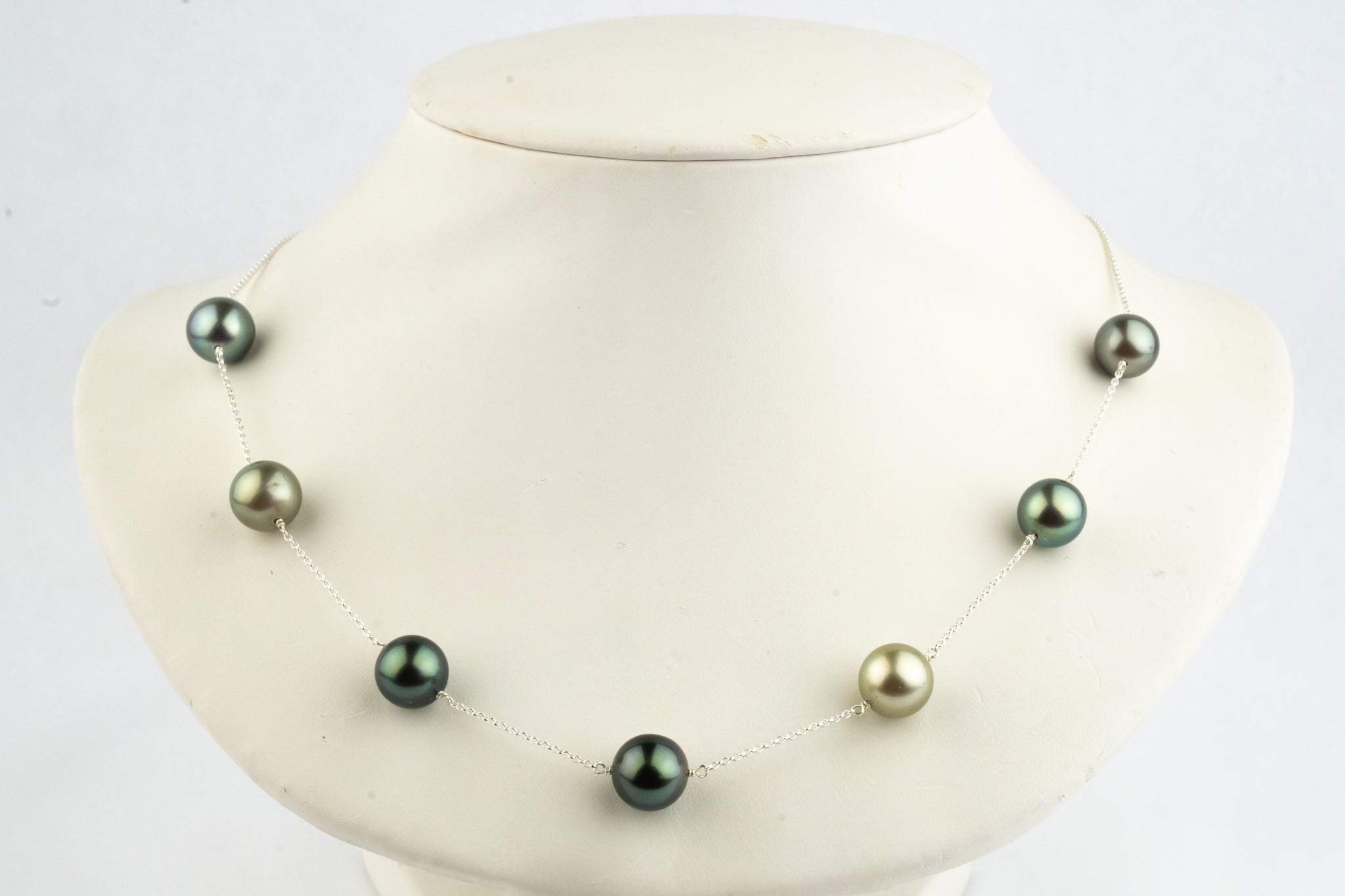 Golden Green Tin-Cup Tahitian Pearl Necklace on Sterling Silver