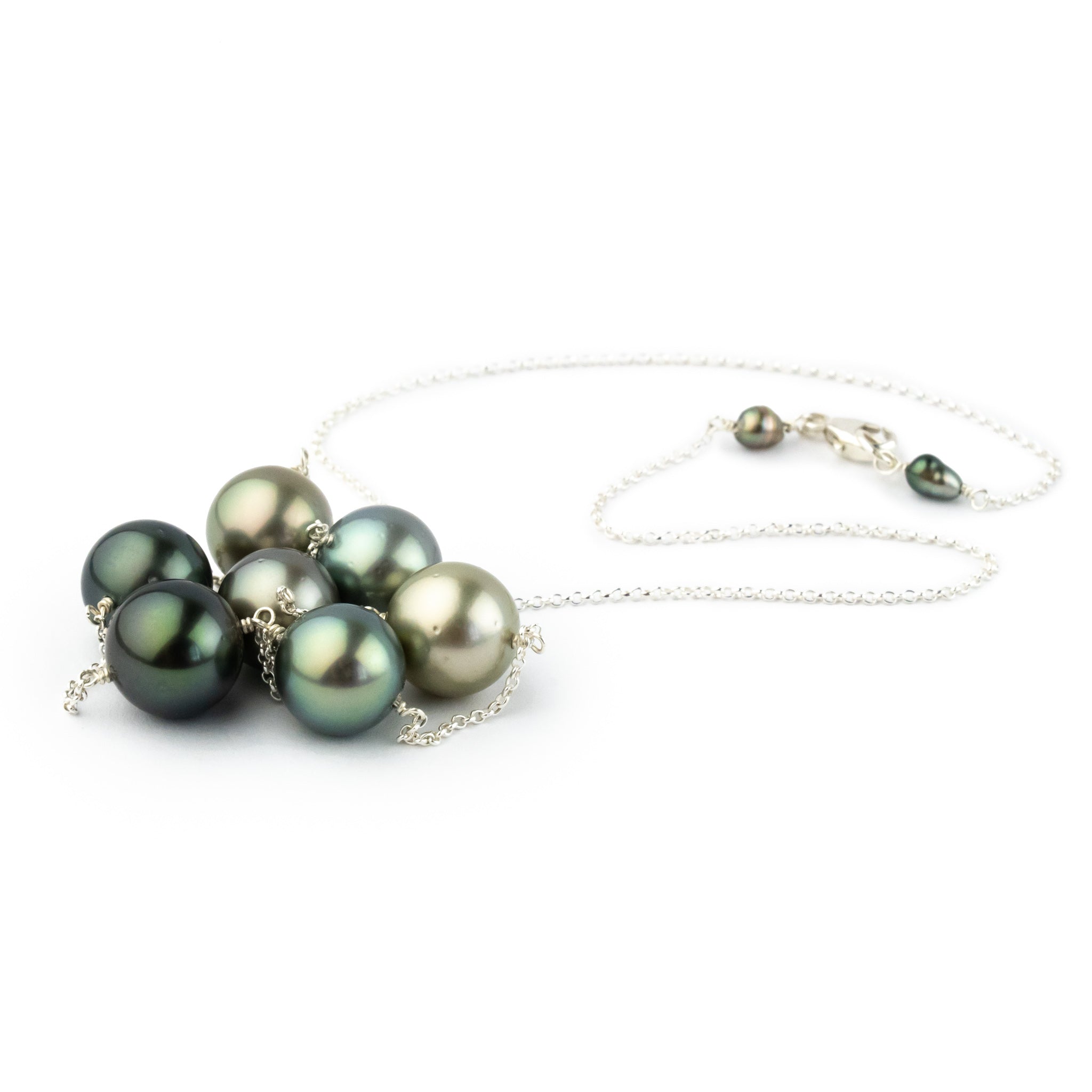 Golden Green Tin-Cup Tahitian Pearl Necklace on Sterling Silver