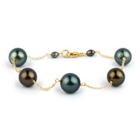 Indigo Chocolate Tin-Cup Tahitian Pearl Bracelet on 14/20 Gold Filled