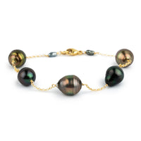 Coppery Green Circled Tin-Cup Tahitian Pearl Bracelet on 14/20 Gold Filled