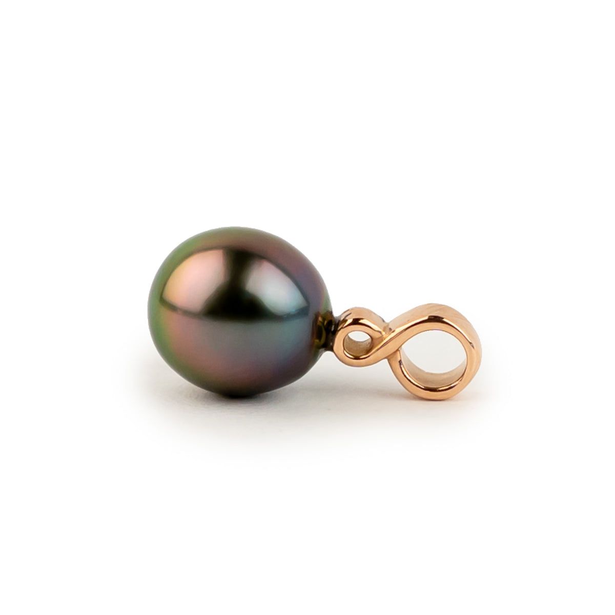 Polynesian Sunset 9mm Tahitian Pearl Infinity Pendant on 14K Rose Gold
