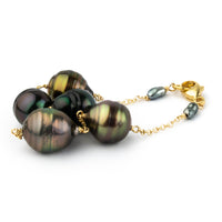 Coppery Green Circled Tin-Cup Tahitian Pearl Bracelet on 14/20 Gold Filled