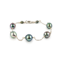 Lilac Garden Tahitian Pearl Tin Cup Bracelet on 14k White Gold