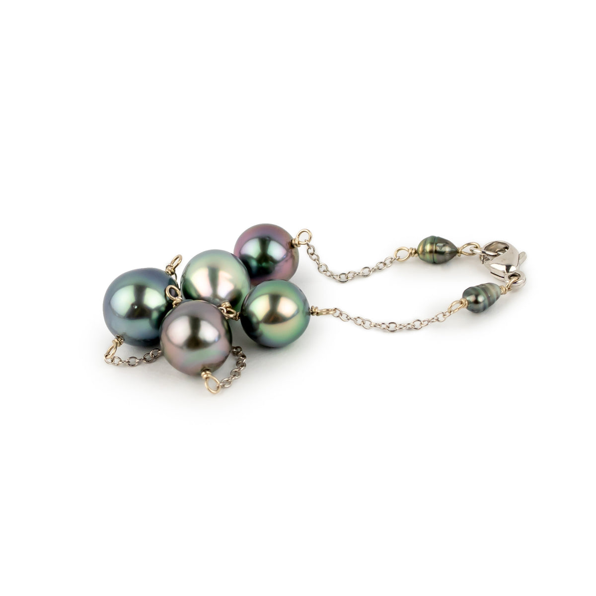 Lilac Garden Tahitian Pearl Tin Cup Bracelet on 14k White Gold