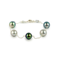 Indigo Ice Tahitian Pearl Tin Cup Bracelet on Sterling Silver