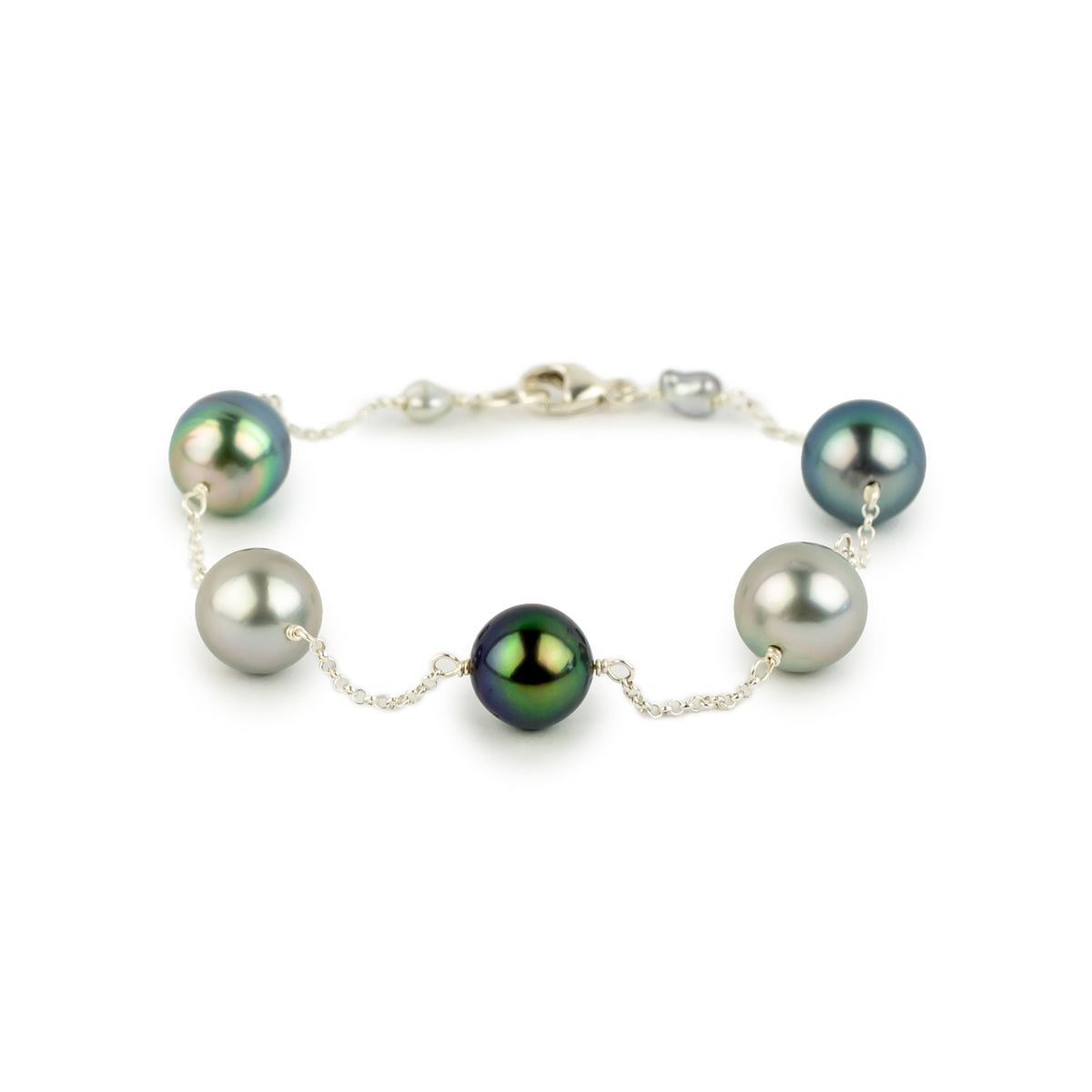 Indigo Ice Tahitian Pearl Tin Cup Bracelet on Sterling Silver
