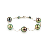 Rainforest Sunset Tahitian Pearl Tin Cup Bracelet on 14k White Gold