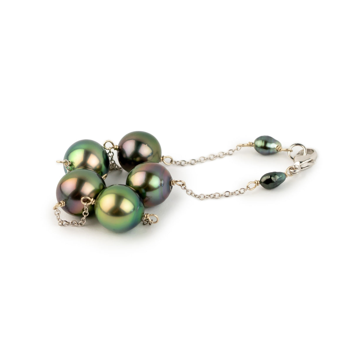 Rainforest Sunset Tahitian Pearl Tin Cup Bracelet on 14k White Gold