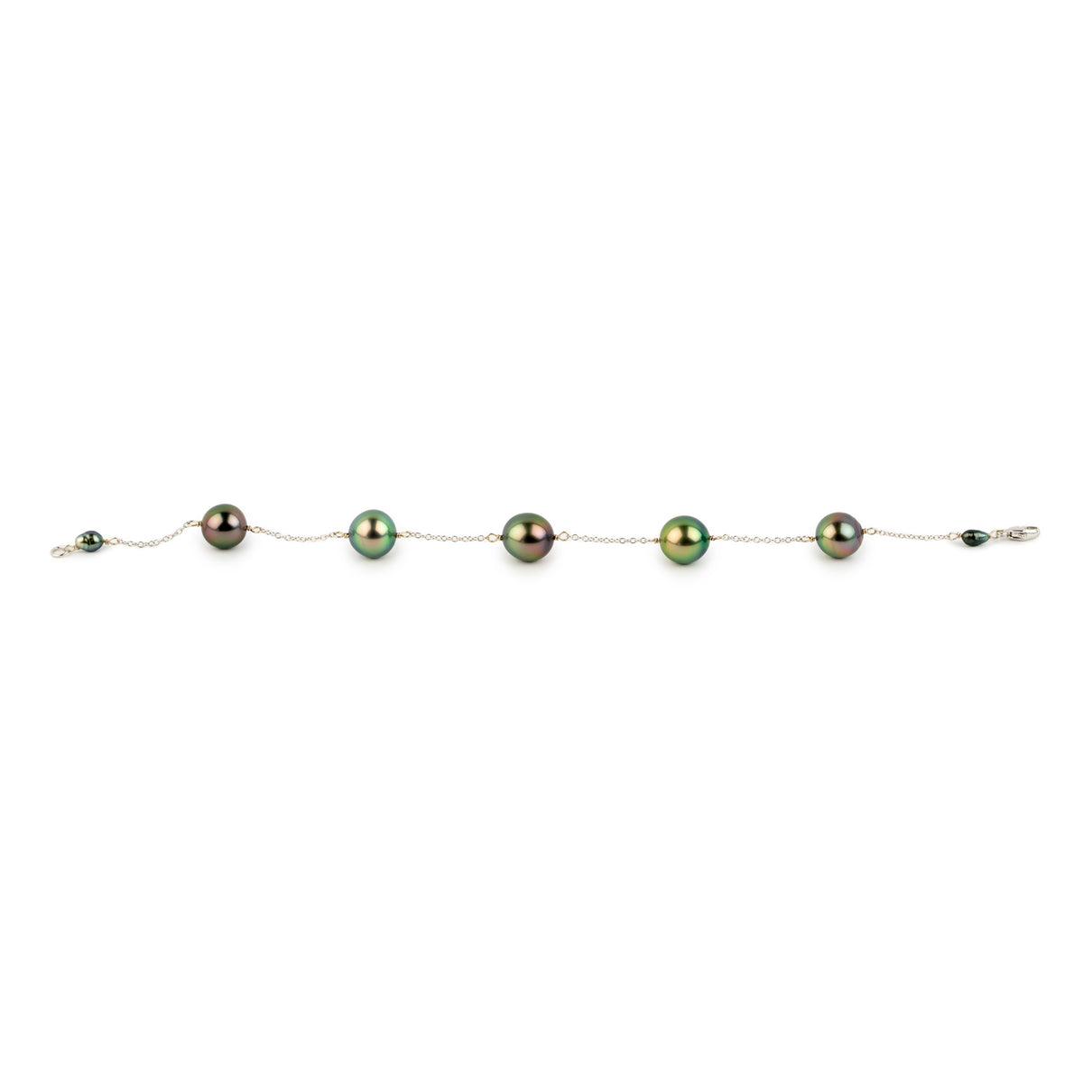 Rainforest Sunset Tahitian Pearl Tin Cup Bracelet on 14k White Gold