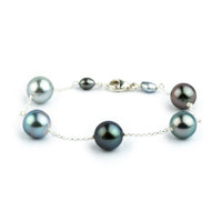 Dusky Lavender Blue Tahitian Pearl Tin Cup Bracelet on Sterling Silver