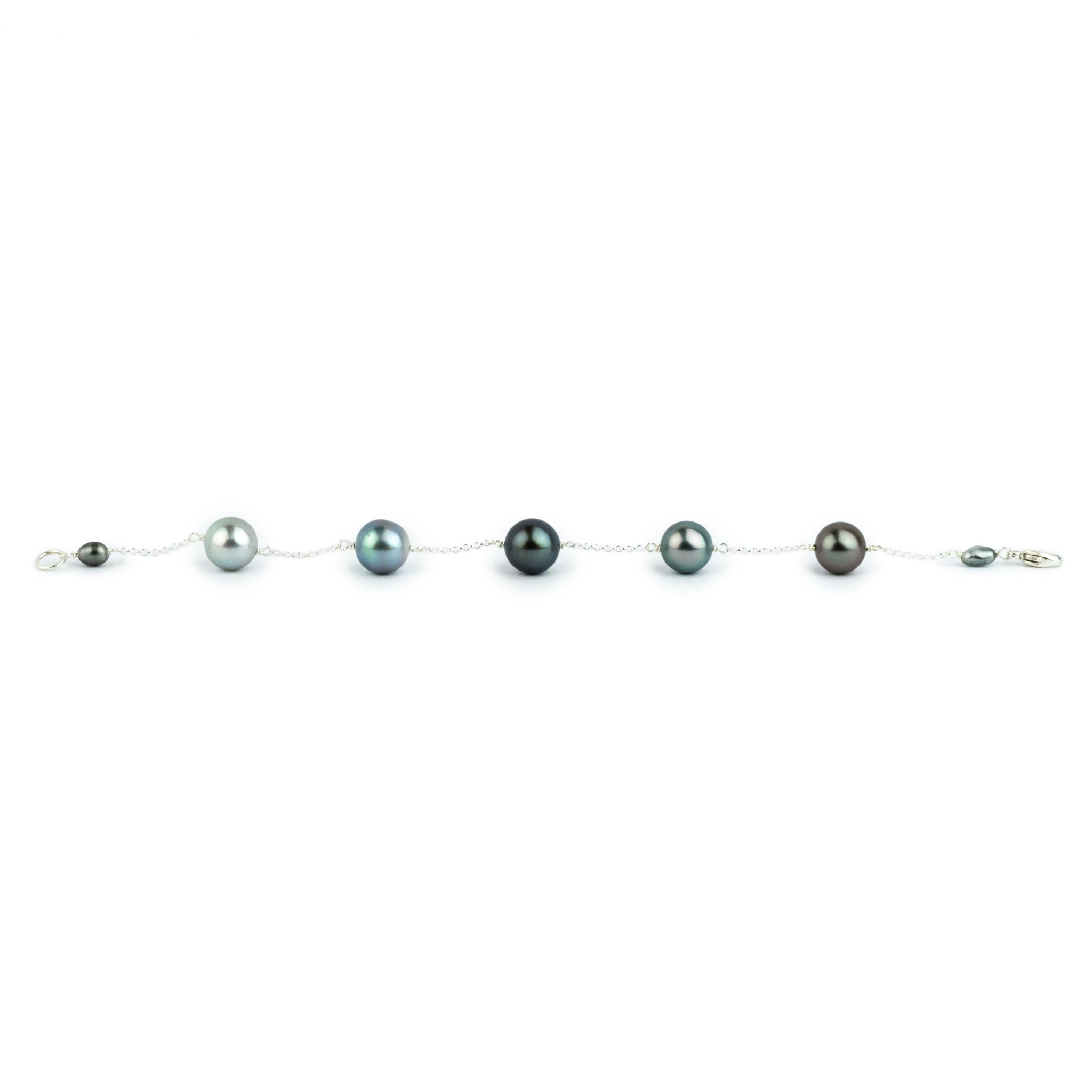 Dusky Lavender Blue Tahitian Pearl Tin Cup Bracelet on Sterling Silver