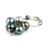 Dusky Lavender Blue Tahitian Pearl Tin Cup Bracelet on Sterling Silver