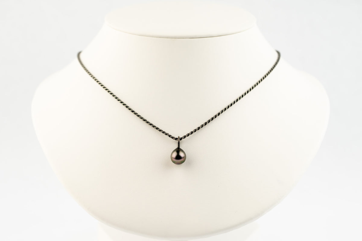 Sundown 10.2mm Tahitian Pearl Argent Necklace on Sterling Silver